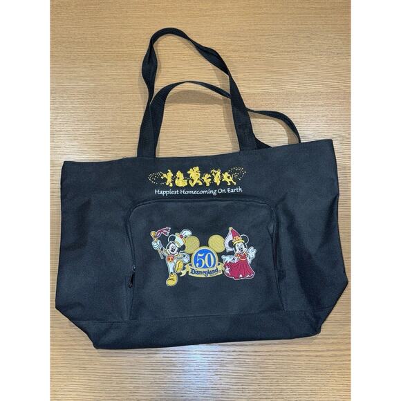 Disneyland 50th Anniversary Embroidered Extra Large Tote Bag Mickey & Minnie - Picture 1 of 11